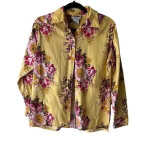Vintage National Yellow Floral Button Down Blouse Long Sleeve Cottagecore